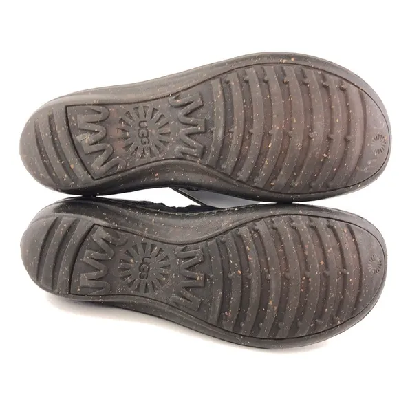 UGG Anila Black Leather Slip on Winter Clog Shoes 8