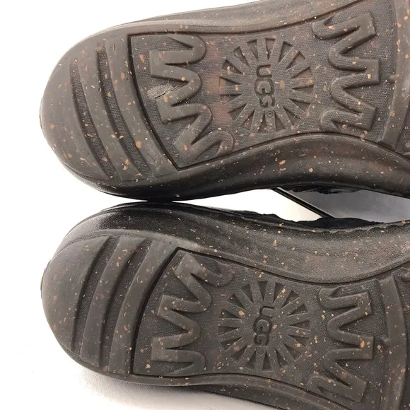 UGG Anila Black Leather Slip on Winter Clog Shoes 8