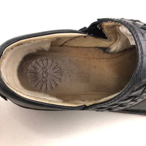 UGG Anila Black Leather Slip on Winter Clog Shoes 8