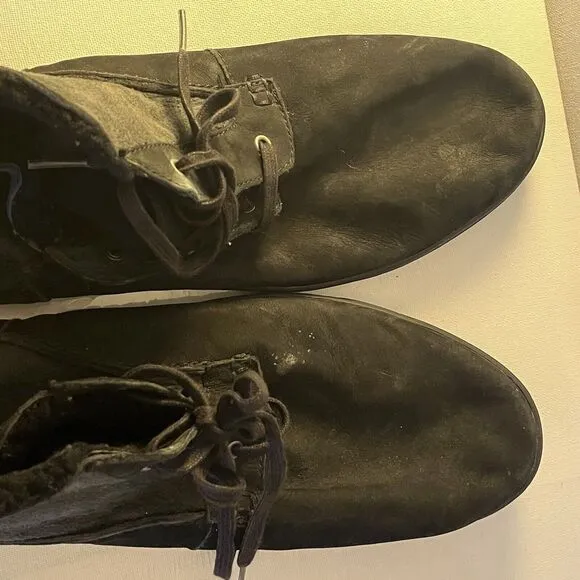 UGG Ankle Chukka Boots Shoes Adult Size 15 Black Suede Lace Up Faux Fur Lined