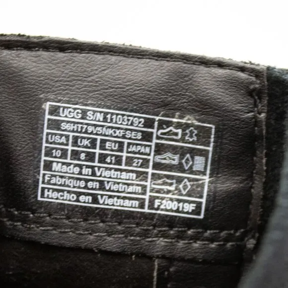 UGG Australia Fern Moto Boots Women's Black Nubuck Leather Waterproof Size 10