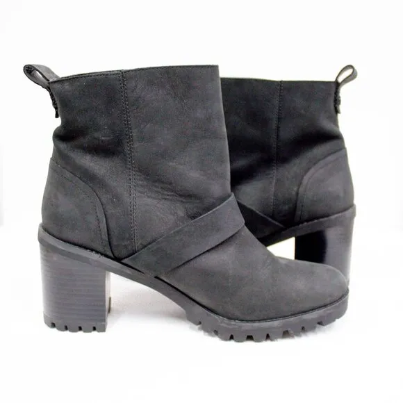 UGG Australia Fern Moto Boots Women's Black Nubuck Leather Waterproof Size 10