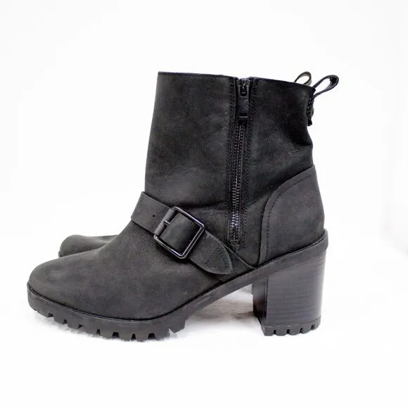 UGG Australia Fern Moto Boots Women's Black Nubuck Leather Waterproof Size 10