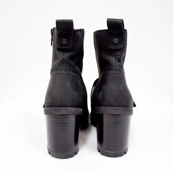 UGG Australia Fern Moto Boots Women's Black Nubuck Leather Waterproof Size 10