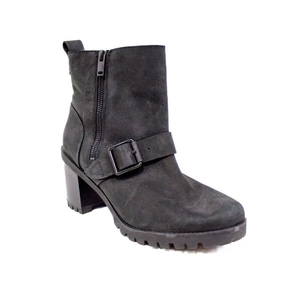 UGG Australia Fern Moto Boots Women's Black Nubuck Leather Waterproof Size 10