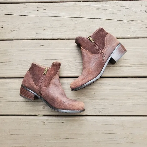 Ugg Australia Penelope Brown Suede Leather Western Cowgirl Ankle Boots Booties 4