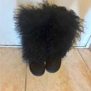 Ugg Australia Sheepskin Mongolian calf Tall Cuff Boots fur flats feather shoes
