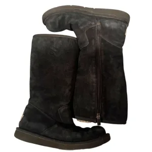 Ugg Australia Sunset Suede Sheepskin Lined Pull On Boots Black Size 7
