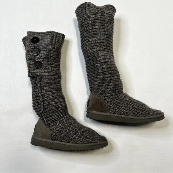 UGG AUSTRALIA WOMEN'S CARDY SWEATER STYLE KNIT MID CALF BOOTS IN GRAY 8 M $150