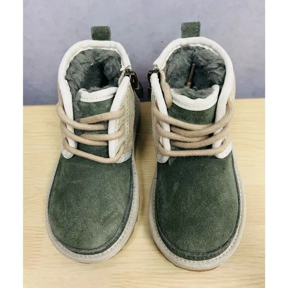 UGG Baby's Suede Chukka Boots Suede Colorblock Sheepskin Fur Tan Green Zip Sz 8