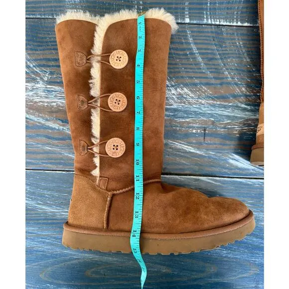 UGG Bailey Button Triplet II leather boots; size women's 10; Chestnut