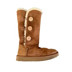 UGG Bailey Button Triplet II leather boots; size women's 10; Chestnut