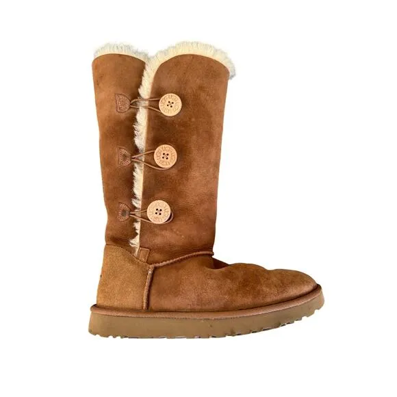 UGG Bailey Button Triplet II leather boots; size women's 10; Chestnut
