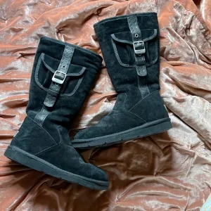Ugg Black Moto Cargo Goth Leather Suede Tall Boot Fashion Style Winter Cozy Cool