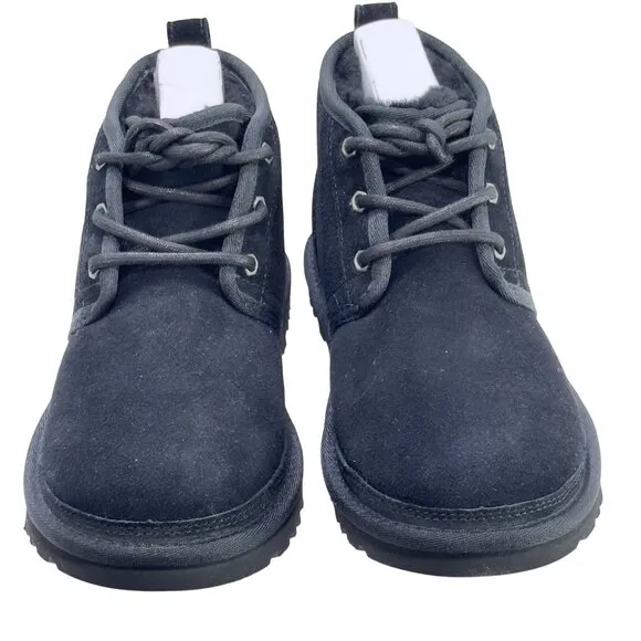UGG Black Suede Neumel Mens Lace-Up Ankle Boots Plush Lining Size 9