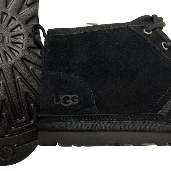 UGG Black Suede Neumel Mens Lace-Up Ankle Boots Plush Lining Size 9