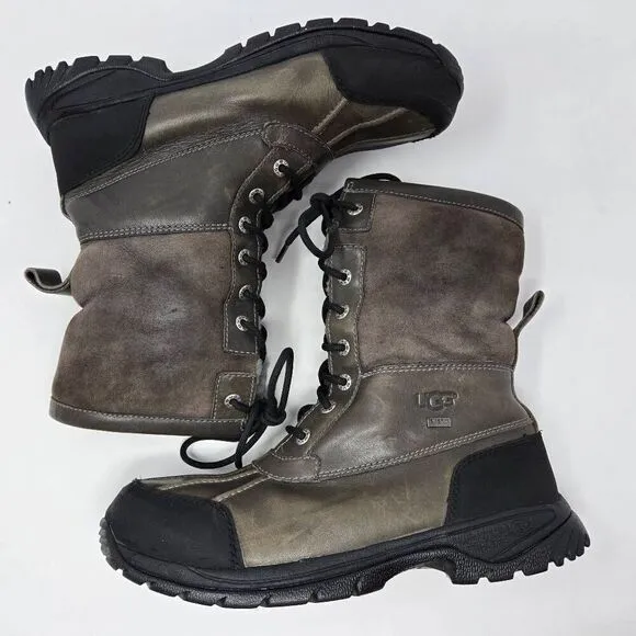 UGG BUTTE COLD WEATHER WATERPROOF MID BOOTS BROWN GRAY SHEARLING MENS SIZE 8.5