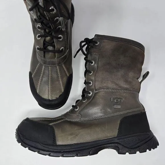 UGG BUTTE COLD WEATHER WATERPROOF MID BOOTS BROWN GRAY SHEARLING MENS SIZE 8.5