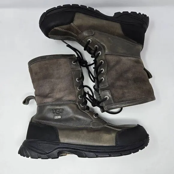 UGG BUTTE COLD WEATHER WATERPROOF MID BOOTS BROWN GRAY SHEARLING MENS SIZE 8.5