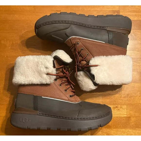 UGG City Butte Men Size 11.5 Waterproof Worchester Brown Leather Wool Boots New