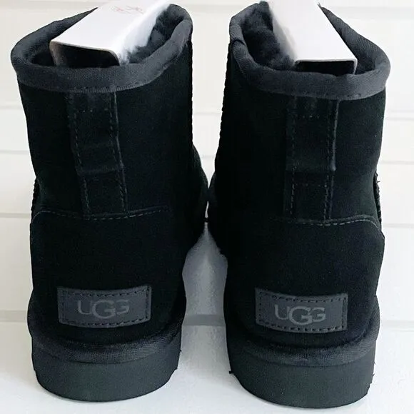 Ugg Classic Genuine Sheepskin Mini II Black Leather Boots With Studs New Size 7