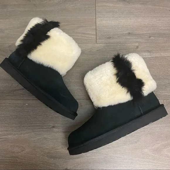 UGG | Classic Mini Wisp Black White Boots NEW IN BOX Size 7