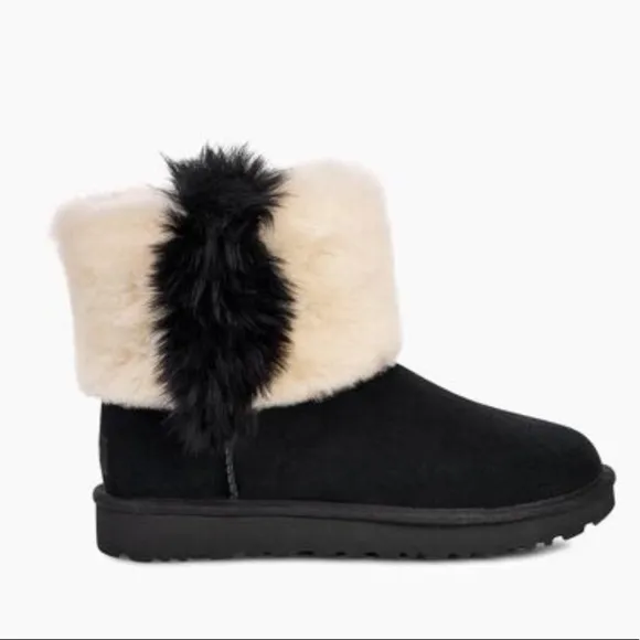 UGG | Classic Mini Wisp Black White Boots NEW IN BOX Size 7