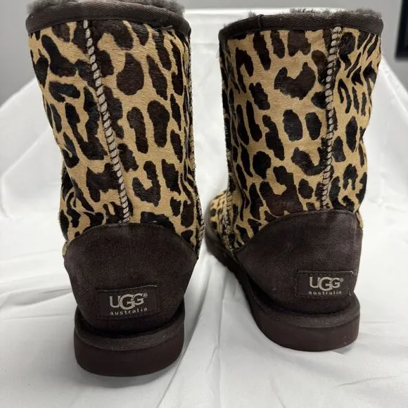 UGG Classic Short Exotic Boots Shoes Sheepskin Fur Haircalf Cheetah‎ Womens 7 **