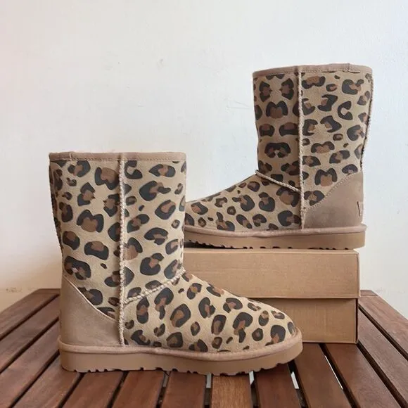 UGG Classic Short II Leopard Print Boots USA Women Size 7/UK 5/EU 38