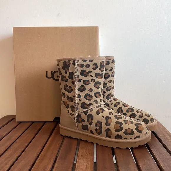 UGG Classic Short II Leopard Print Boots USA Women Size 7/UK 5/EU 38