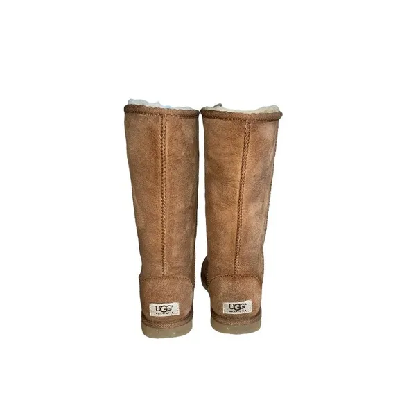 UGG Classic Tall Genuine Suede Leather &amp; Shearling Chestnut Pull-On Boots