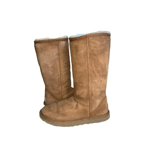 UGG Classic Tall Genuine Suede Leather &amp; Shearling Chestnut Pull-On Boots
