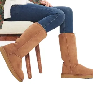 UGG Classic Tall Genuine Suede Leather &amp; Shearling Chestnut Pull-On Boots