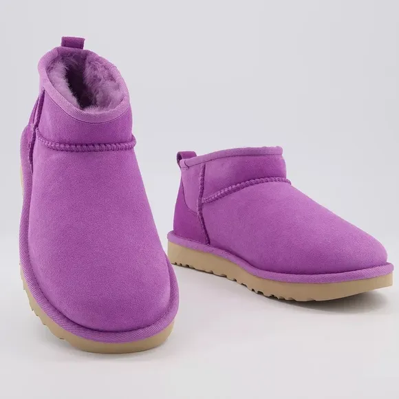 UGG Classic Ultra Mini Magnolia Pink Fur Boots Womens Size US 6 EU 37 NIB NEW