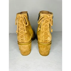 UGG Corinne Suede Ankle Boots Lace Up Heel Tan Brown Leather Size 8 EUC