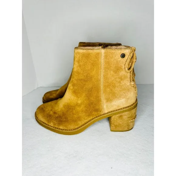 UGG Corinne Suede Ankle Boots Lace Up Heel Tan Brown Leather Size 8 EUC