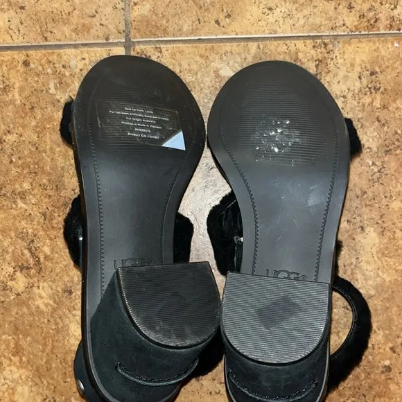 Ugg Del Rey Fluff Heels Sandals Ankle Strap Size 7.5 Black