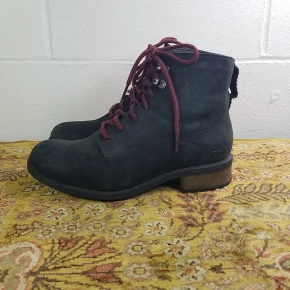 Ugg Denhali black nubuck shearling lace up hiking boots
