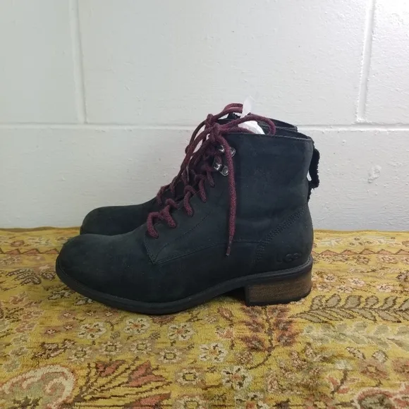 Ugg Denhali black nubuck shearling lace up hiking boots