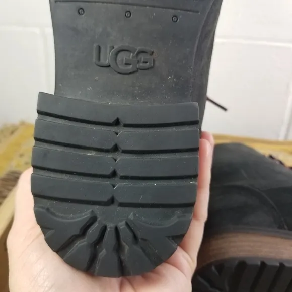 Ugg Denhali black nubuck shearling lace up hiking boots