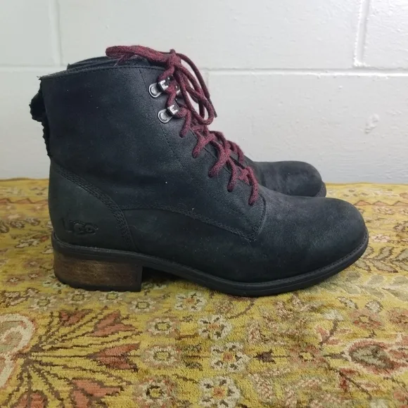Ugg Denhali black nubuck shearling lace up hiking boots