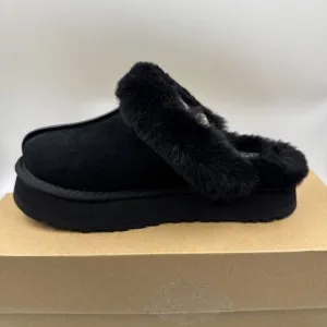 UGG Disquette Black Suede Fur Cuff Slide Platform Slipper Shoes Size 7 Women New