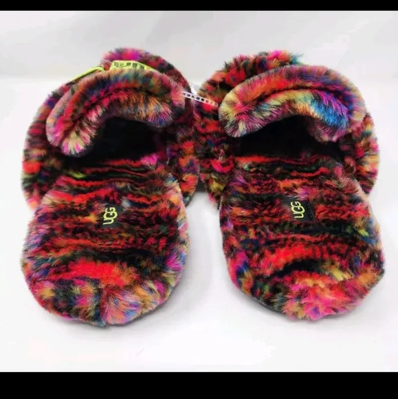 UGG Faux Shearling Mens Size 10 Fluff It Pixilated Slipper Slide Shoe Multicolor