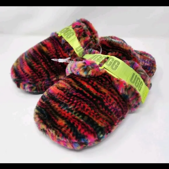 UGG Faux Shearling Mens Size 10 Fluff It Pixilated Slipper Slide Shoe Multicolor