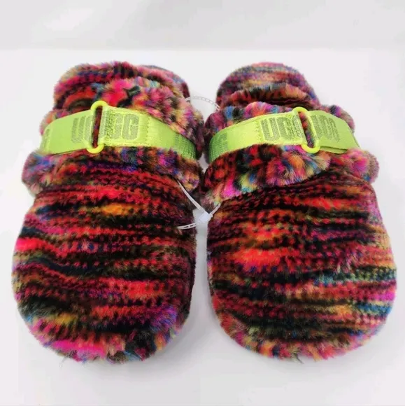 UGG Faux Shearling Mens Size 10 Fluff It Pixilated Slipper Slide Shoe Multicolor