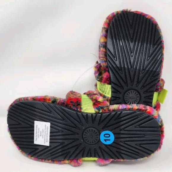 UGG Faux Shearling Mens Size 10 Fluff It Pixilated Slipper Slide Shoe Multicolor
