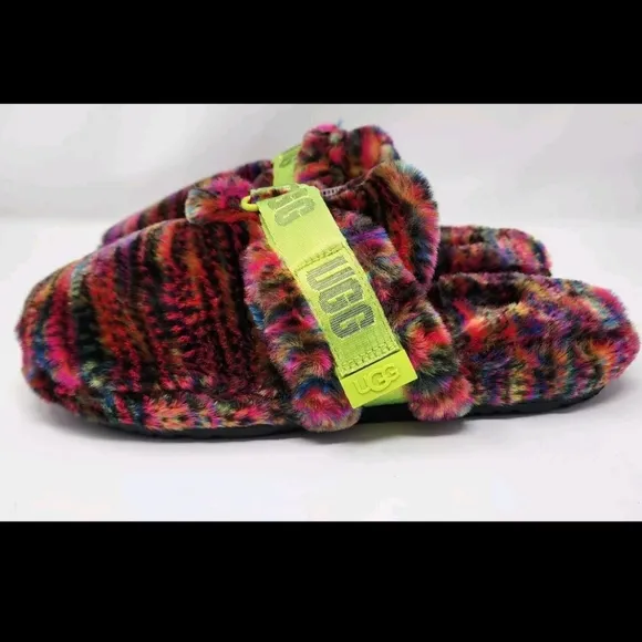 UGG Faux Shearling Mens Size 10 Fluff It Pixilated Slipper Slide Shoe Multicolor