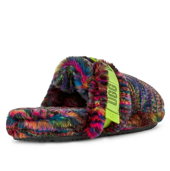 UGG Fluff It Faux Fur sandals rainbow multi color Slides cy
