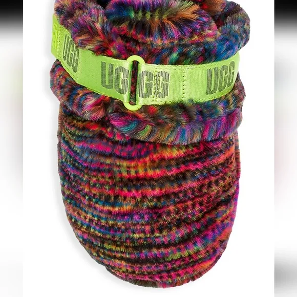 UGG Fluff It Faux Fur sandals rainbow multi color Slides cy