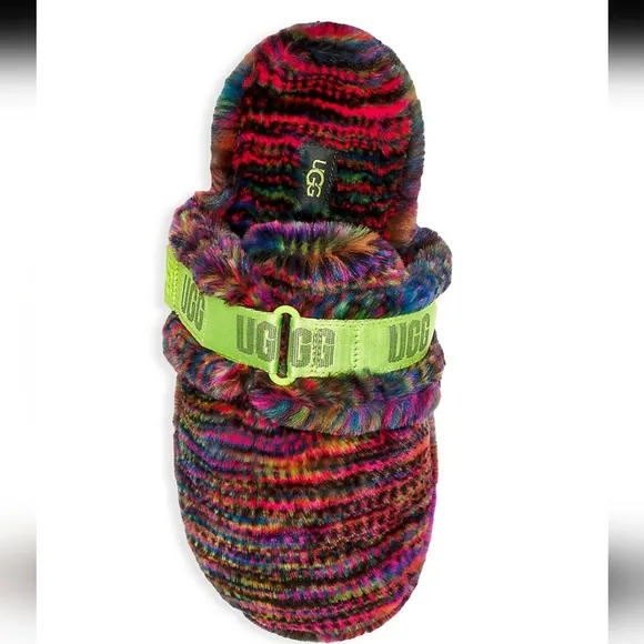 UGG Fluff It Faux Fur sandals rainbow multi color Slides cy